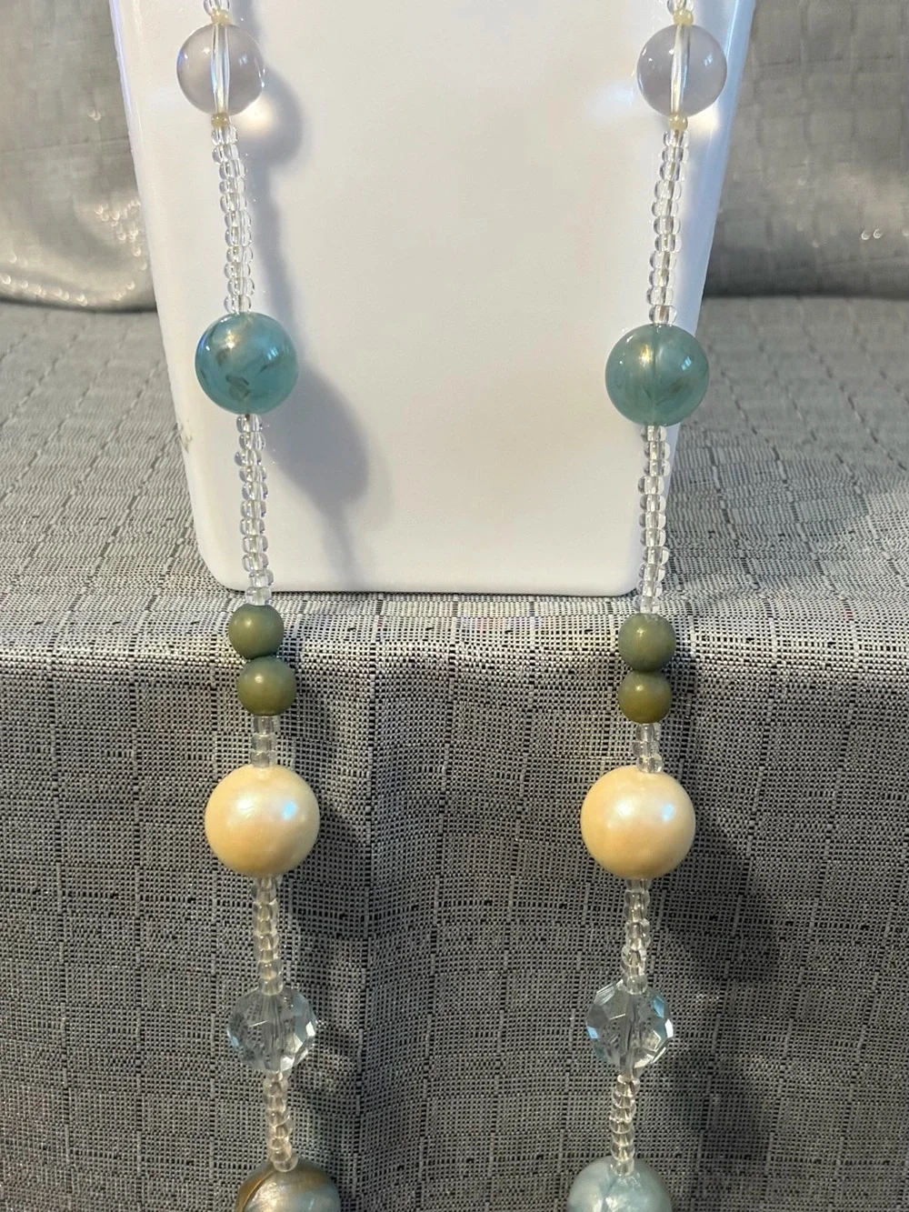 Rachel Blue, Cream and Olive Beaded Long Necklace